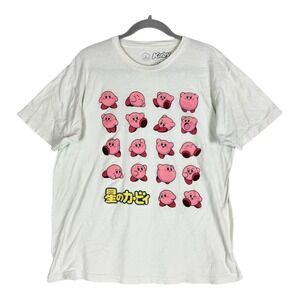 Kirby Shirt Mens Large White Character Faces Graphic T-Shirt Tee Nintendo Anime